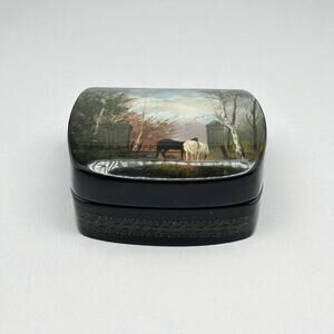Russian Lacquer Box Fedoskino Hand Painted COA included Horses Mother of Pearl